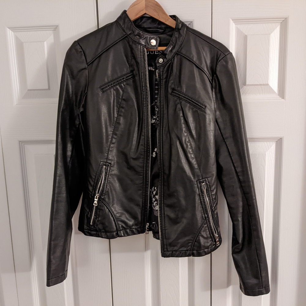GUESS Faux Leather Racer Jacket size M *barely worn*